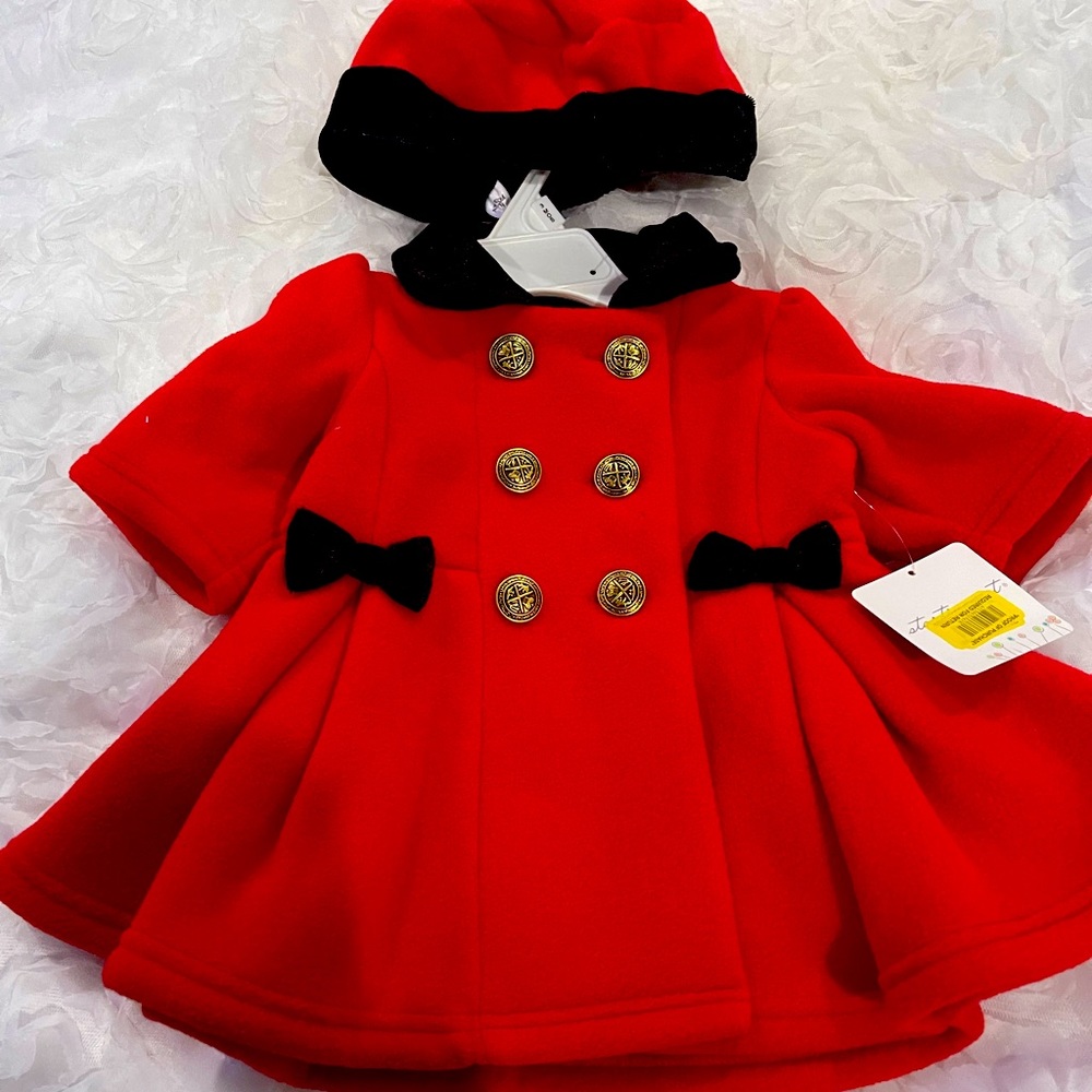 3-6M Infant Pea Coat with Matching Hat